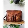 Men's Goat Leather Messenger Real Satchel Laptop Bag Handmade Brown Bag ( Free Gift Sling Brown Laptop  Bag Size - 9 X 7 X 3 In )