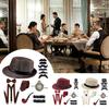1 Set Cosplay Costume with Newsboy Hat Suspenders Armbands Tied Bow Knot Pocket Watch Dress Up Party Props Fashion Accessories Great Gatsby Cosplay