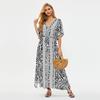 EDOLYNSA Beach Cover Up Tunics for Beach Print Chiffon Long Kaftan Bikini Cover Up Robe De Plage Sarong Beach Wrap Swimsuit Coverup Q1510