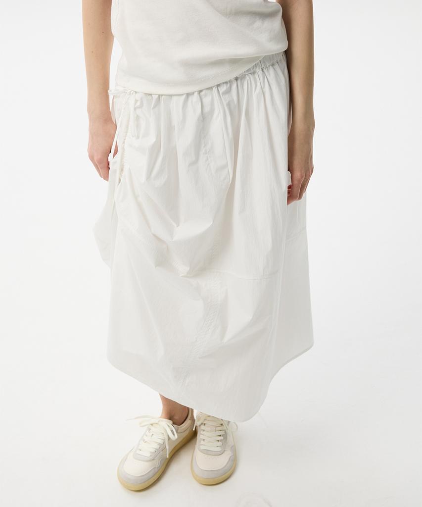 Mid And Row Unbalanced String Flare Skirt (White)