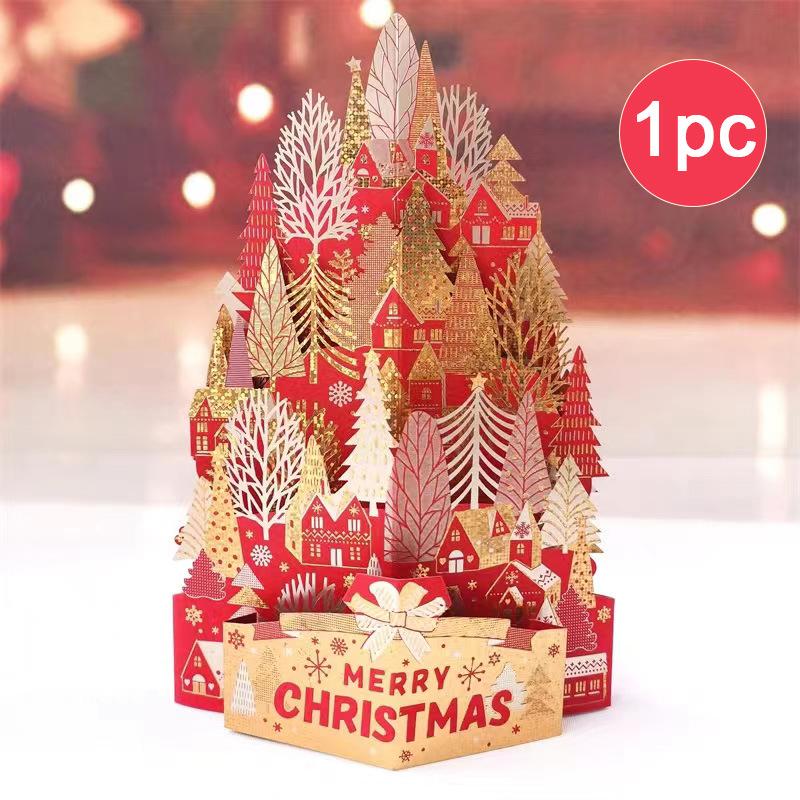 Christmas Three-Dimensional Greeting Card Bronzing Town Cardboard Advanced Sense Thank You Small Card Simple Modern Gift