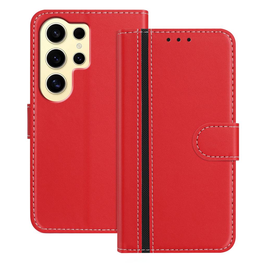 For Samsung Galaxy S24 Ultra Phone Cases Wallet Stand Color Splicing Leather Cover with Magnetic Clasp