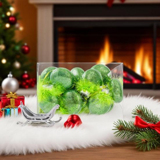 12Pcs/Box Christmas Ball Ornaments with Fuzzy Hair Shatterproof Xmas Tree Decoration Holiday Hanging Pendants