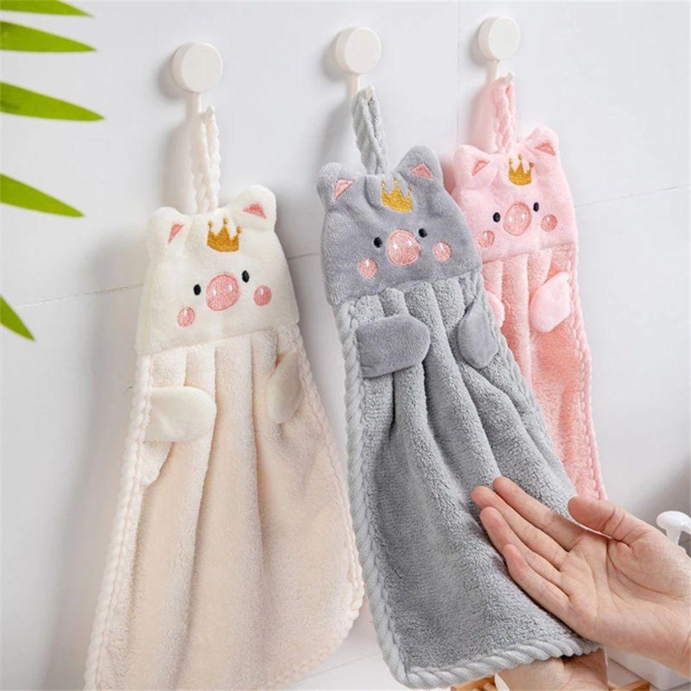Water Uptake Kitchen Mounted Hand Towel Embroidery Handkerchief Cartoon Pig