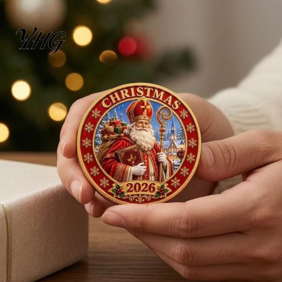 Christmas Decorative Desktop Items 2026 Coin, Holiday Commemorative Keepsake with Embossed Elk And Snowman Keepsakes Santa/Gingerbread Man/Snowman/Elk