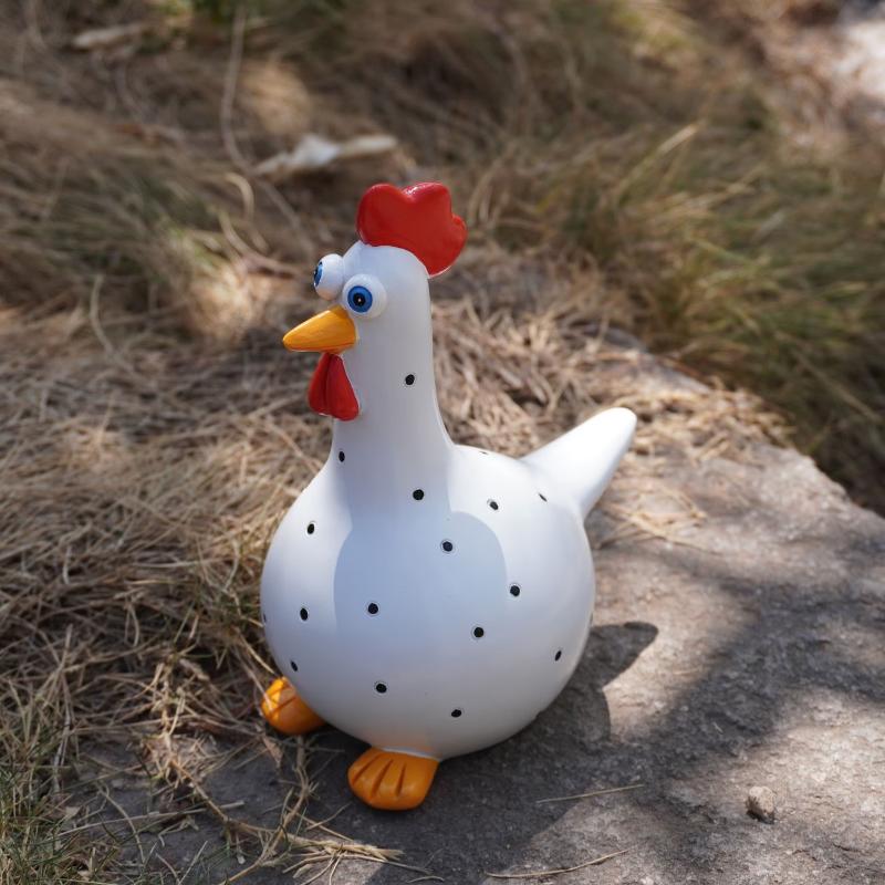 Милая Полированная Смоляная Фигурка Петуха с Большими Глазами, Статуэтка Курицы, Декор для Сада (В помещении и на улице), Креативное Украшение, Подарки на Фестиваль