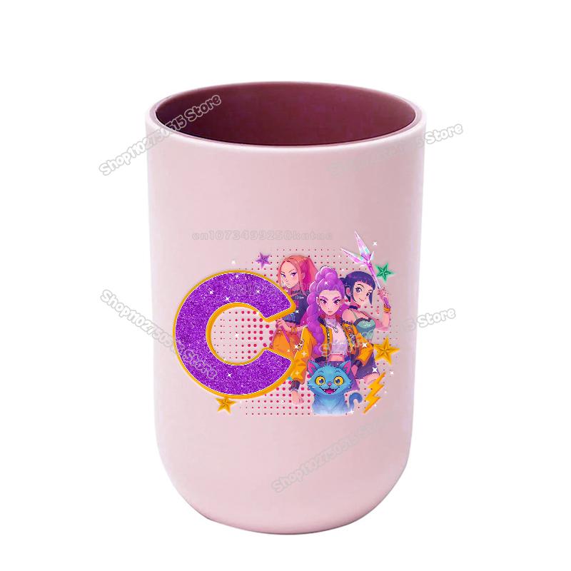 KPop Demon Hunters Letter A-Z Kids Toothbrush Cup Rumi Mira Zoey Girl Washing Mouth Mugs Water Cup Bathroom Toothbrush Holder