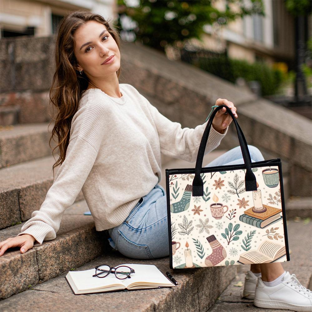 Cozy Winter Pattern Tote Bag Cute Daily Use Casual Handbag for Outdoor Shopping