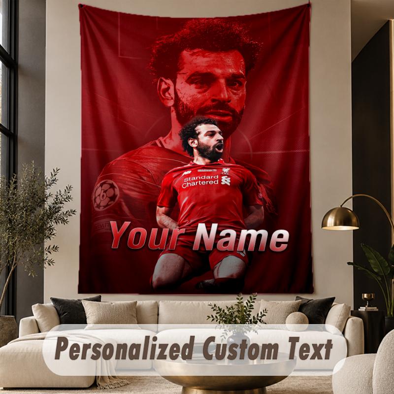 Custom Text Tapestry Mohamed Salah Print Wall Tapestry Indoor Living Room Wall Decor