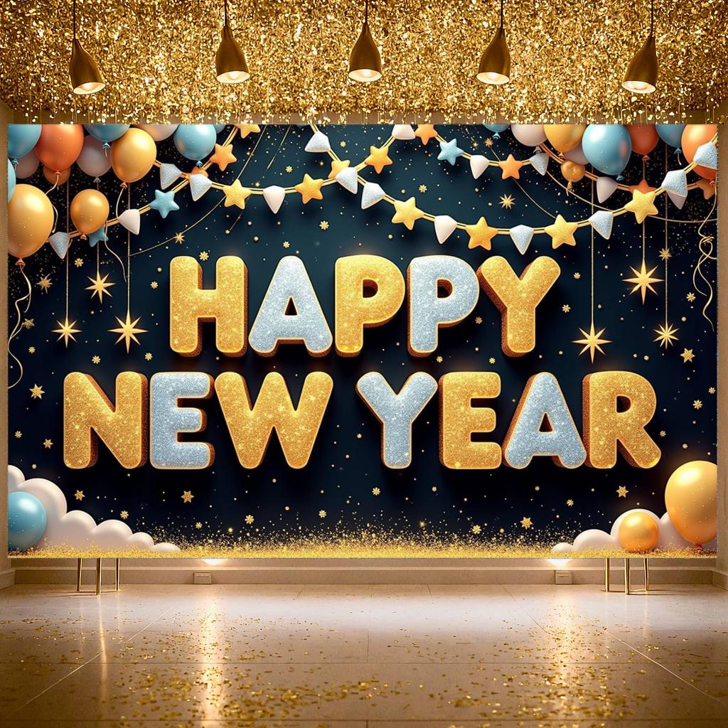 С Новым Годом Баннер Воздушный Шар Декор Новогодний Баннер Фотофон Темно-синий Фон Праздничный Баннер Для Празднования Праздника Офис