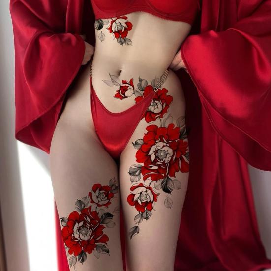 Китайские цветочные временные татуировки наклейки красные цветы водонепроницаемые наклейки для тела долговечные поддельные татуировки фестиваль вечеринка наклейки для кожи искусство