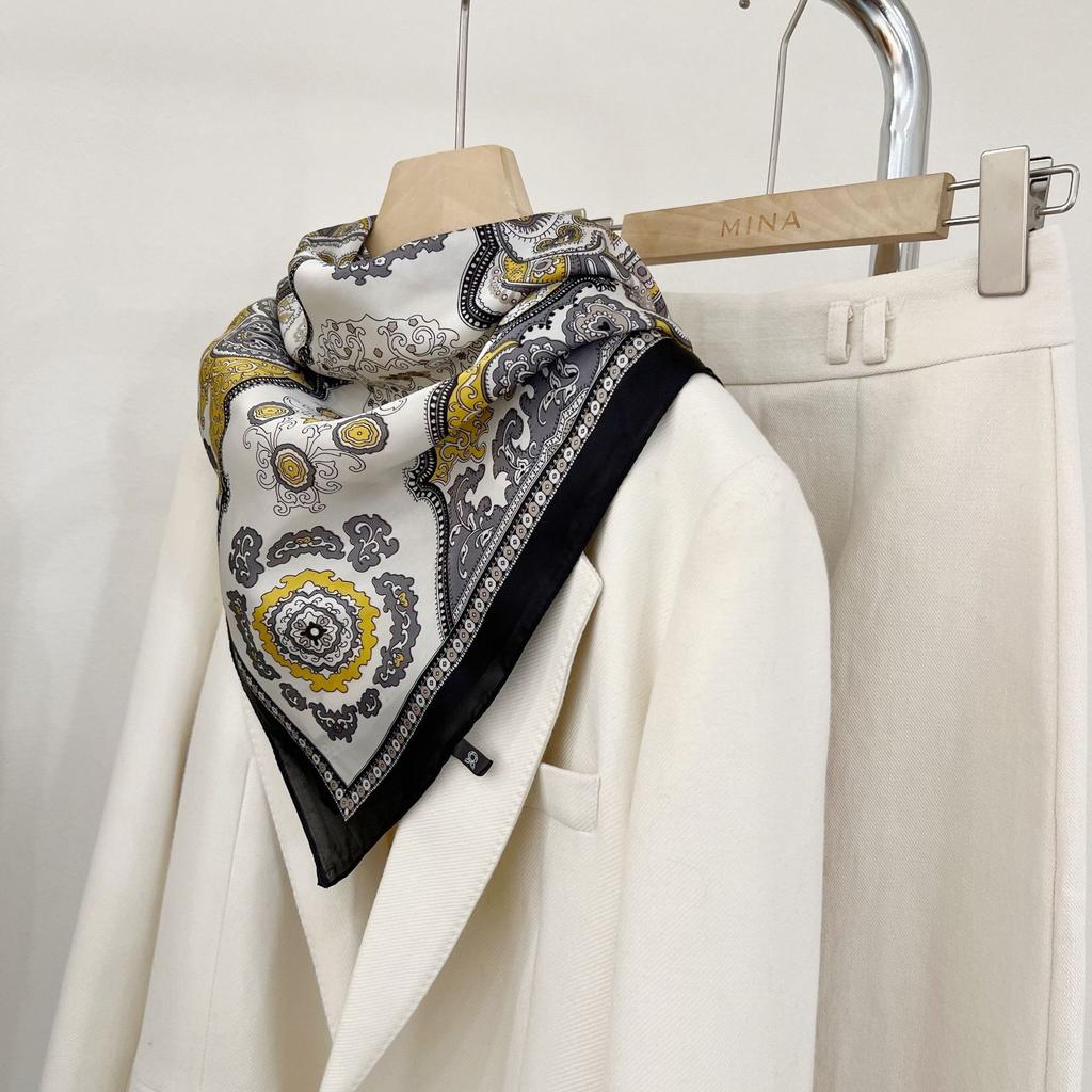 Three-dimensional Letter Printing New Small Square Scarf Accessories Silk Scarf Career Dress Neckerchief Versatile Silk Scarf