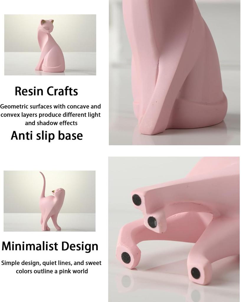 2 шт. Статуэтка розового кота, геометрическая скульптура кота, художественная статуэтка животного, современные украшения для дома, статуэтка животного, скульптура из смолы для домашнего офиса, подарок