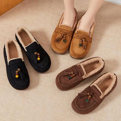 Женские мокасины с нескользящей подошвой, зимние ботинки, теплые зимние короткие ботинки для женщин, уличные, с меховой подкладкой, из искусственной замши, с пушистой флисовой подкладкой, обувь для ходьбы