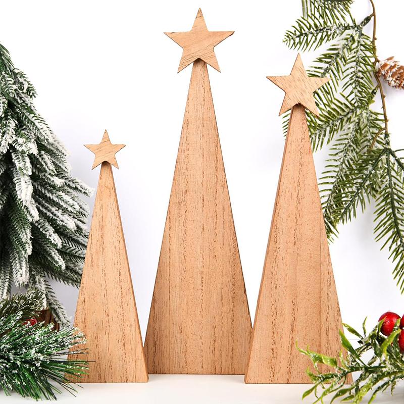 1 Set Desktop Rustic Wooden Handmade Ornament Decorative Tree Durable Christmas Festive Craft Creative