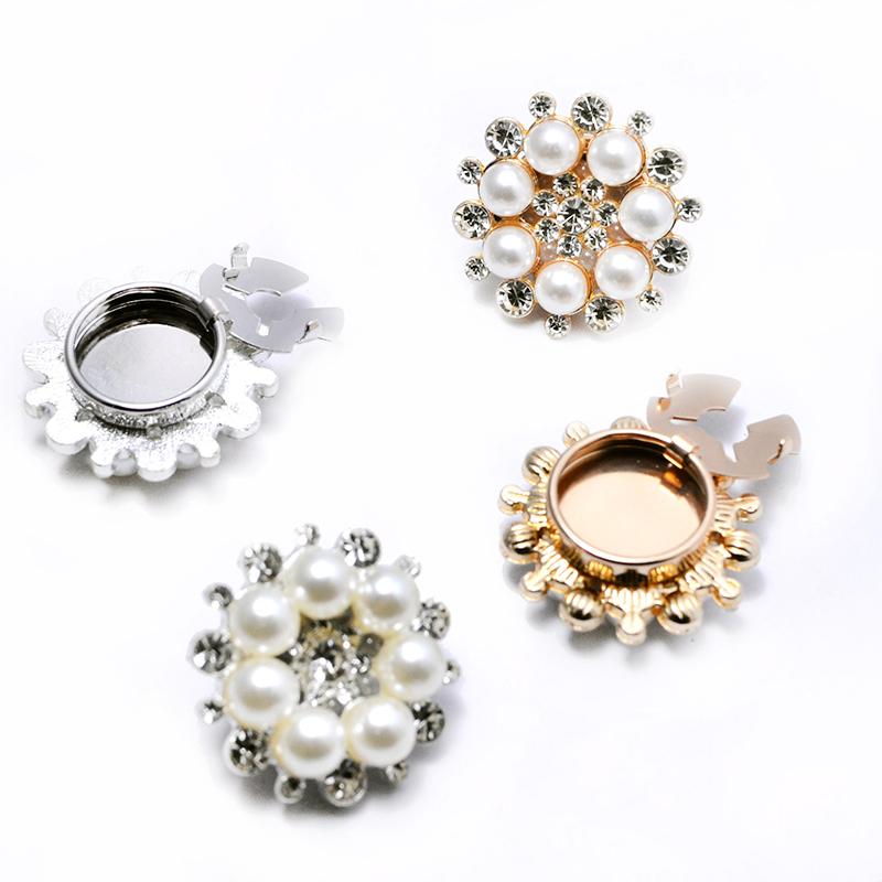 1PC Floral Design Elegant Button Decoration Fashion Cufflinks Pearl Button Cover Shiny Jewelry Rhinestone 30x17mm