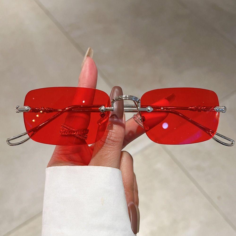 Rimless Metal Rectangle Sunglasses Men Women Fashion Vintage Shades Brand Design Trendy Ocean Lenses Sun Glasses Uv400 Eyewear