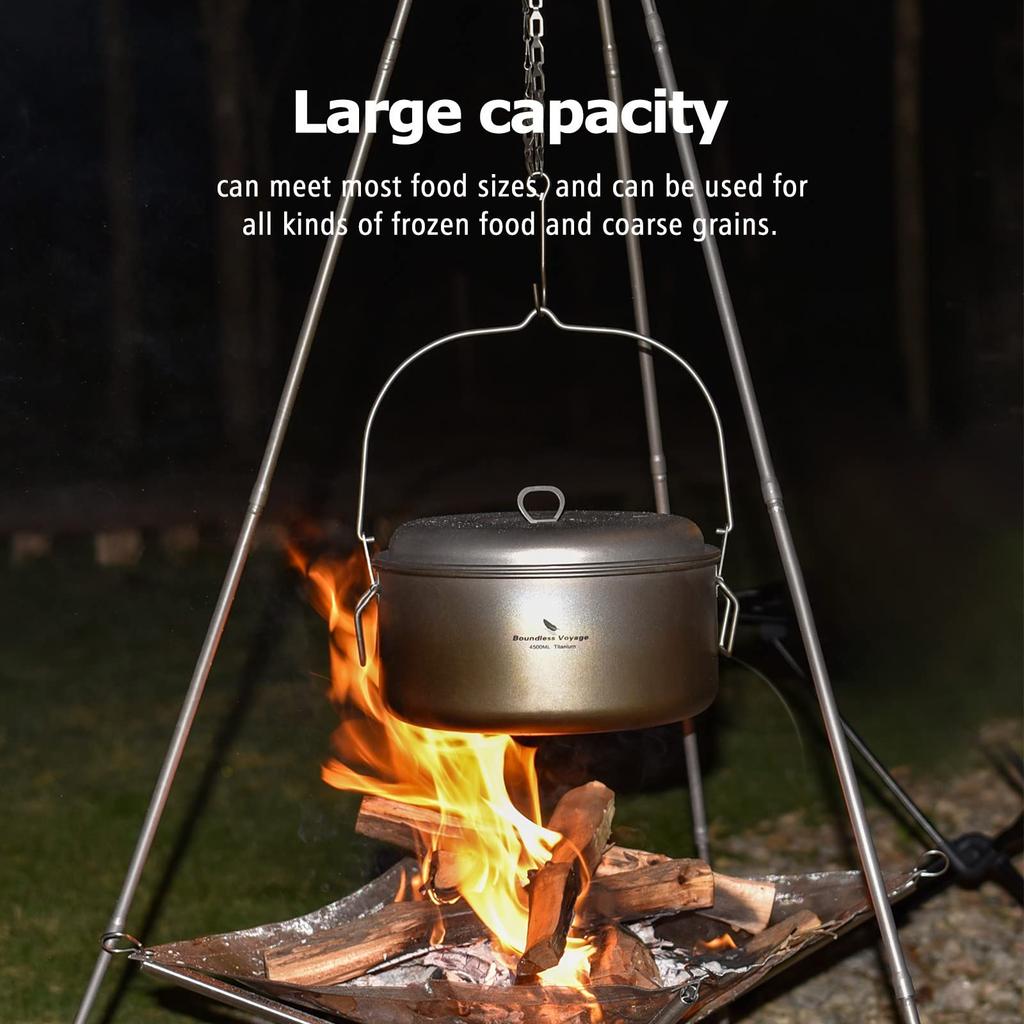Boundless Voyage Titanium Hanging Large with Folding Camping Hanging Suitable for Direct Outdoor Cooking with Storage Bag Pot Pot, 4.5L Capacity,