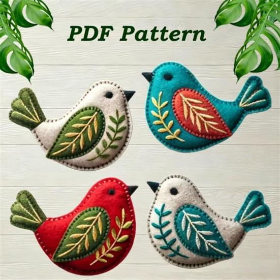 Handmade Felt Bird Ornament, Vintage Embroidery Bird Hanging Decoration, Handcrafted Colorful Bird Christmas Tree Ornament