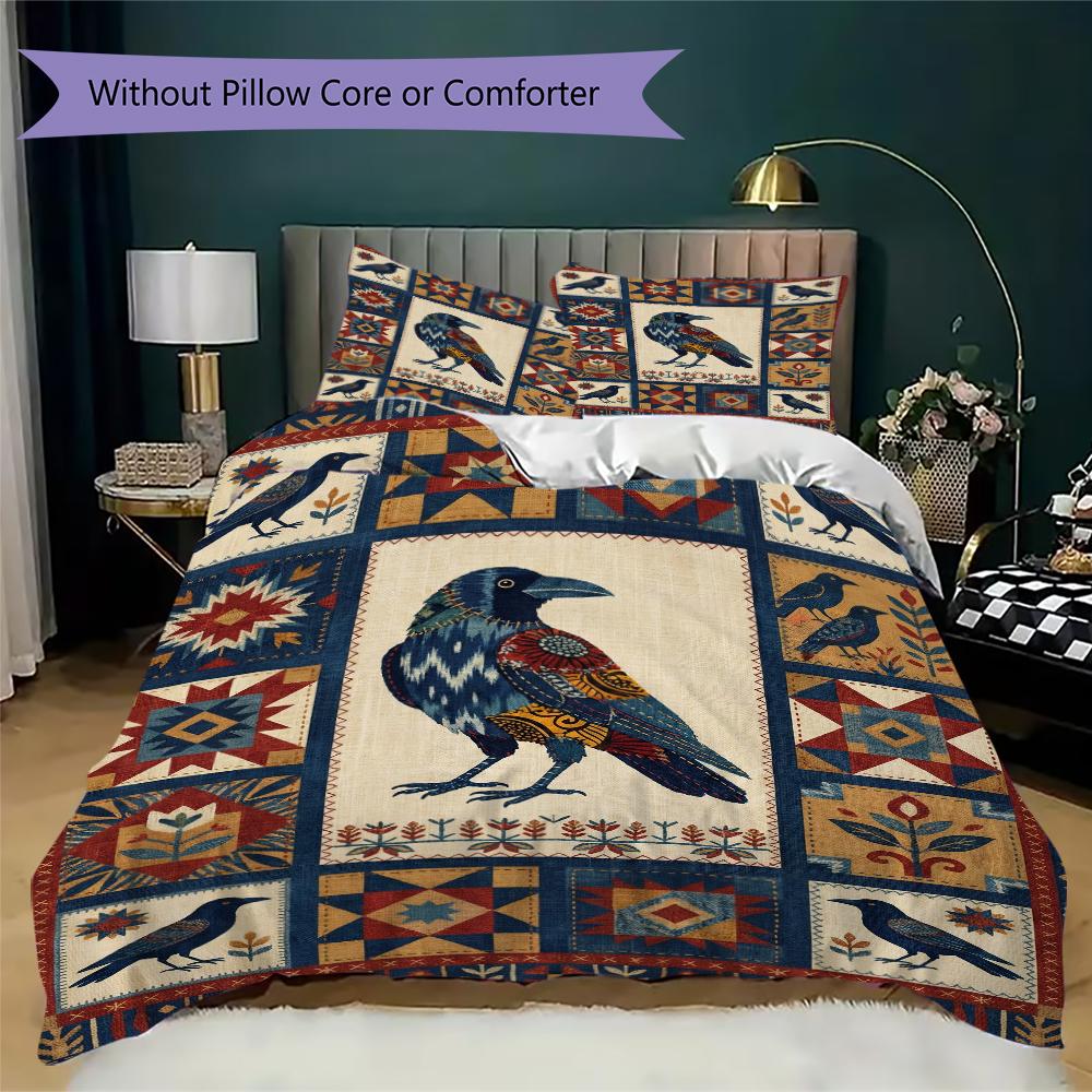 Crow Pattern Bedding uilt Set uilt Cover Pillowcase Home Decoration Birthday Gift (1 * duvet cover + 2 * pillowcase without core)47