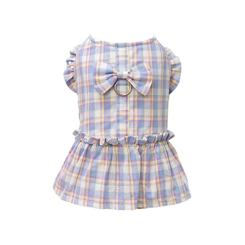 Летний костюм для собак в клетку с бантом для кошек и собак