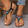 Bohemian Style Women's Flat Sandals Rhinestone Clip Toe Gladiator Sandals Woman 2025 Summer Anti Slip Beach Shoes Flip Flops