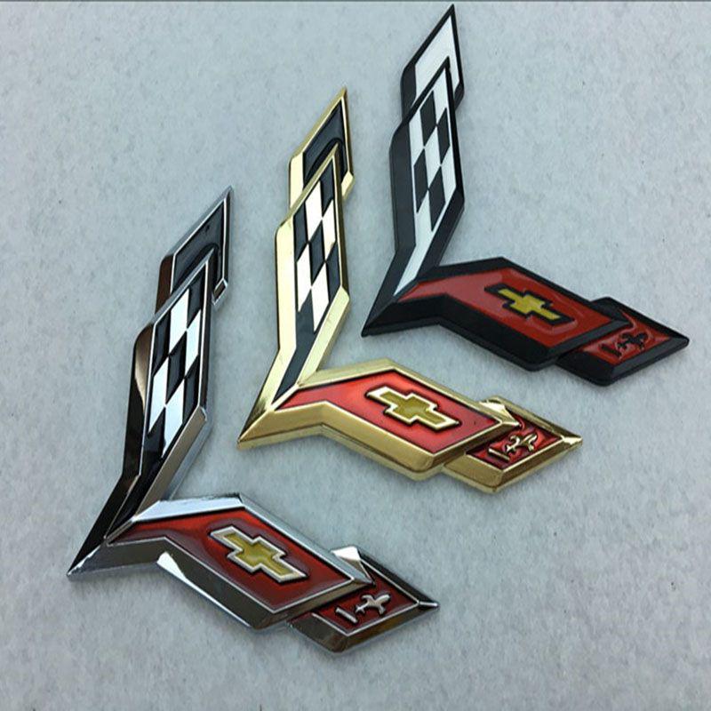 Premium Metal Crossed Flag Decal Emblem With Timeless Appeal For Corvette C7