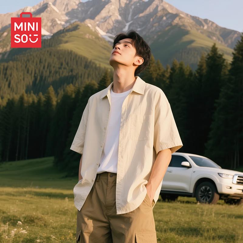 MINISO Мужская повседневная рубашка с коротким рукавом, быстросохнущая, с эффектом прохлады