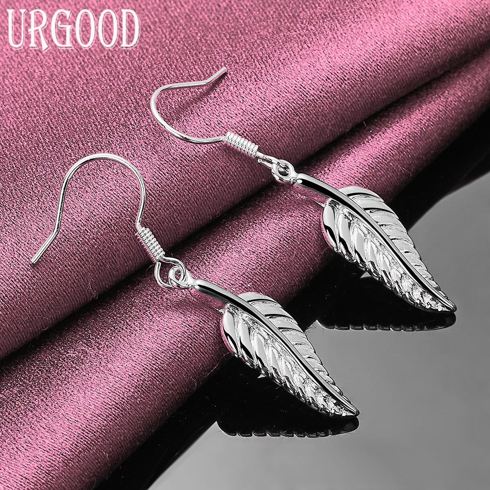 925 Sterling Silver Fashion Leaf Pendant Earrings Wedding Jewelry