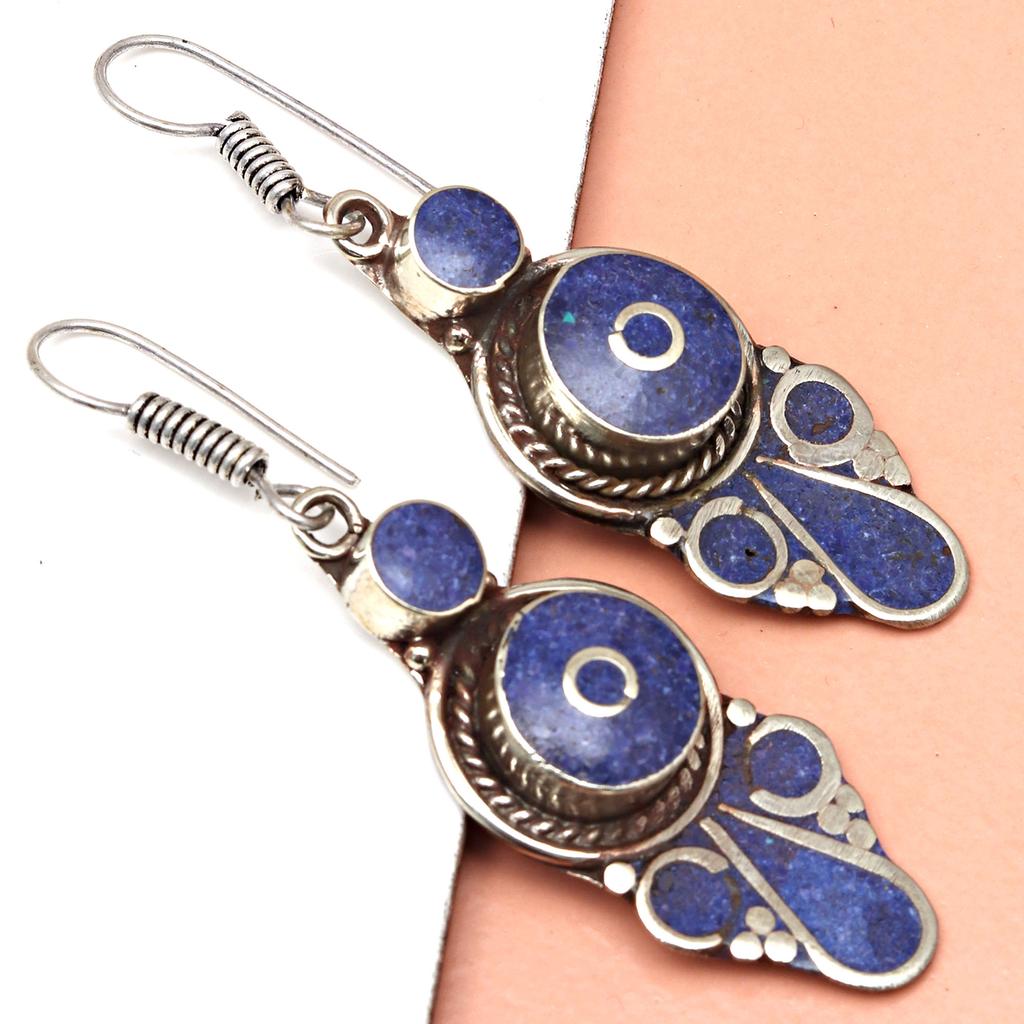 Tibetan Turquoise Lapis Lazuli Nepali Earrings Handmade Jewelry Coral Tribal