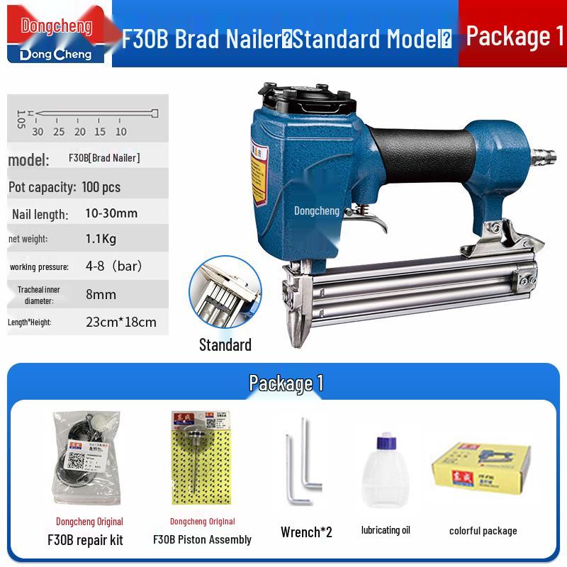 Пневматический гвоздезабиватель Dongcheng - F30 для деревообработки, гвозди-«комарики», стальные и степлер-гвоздезабиватель с гвоздями T50