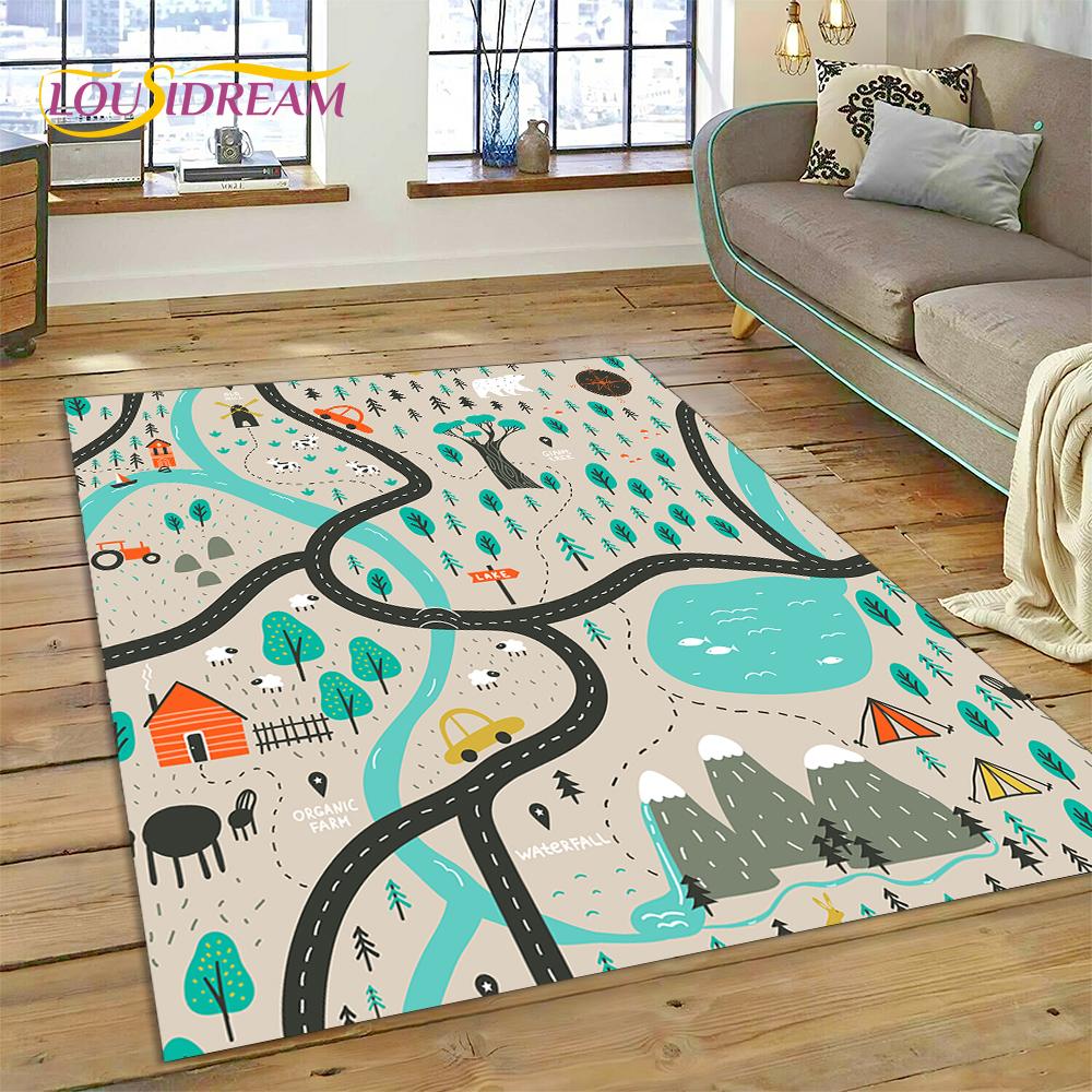 3D City Traffic Road Map Child PlayMat Highway Playroom Area Rug,Carpet Rug for Living Room Bedroom Sofa Doormat, Non-slip Gift