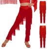 Kids Tiered Tassel Latin Dance Pants Elastic Waistband for Salsa Cha Cha Rumba Samba Performance Costume