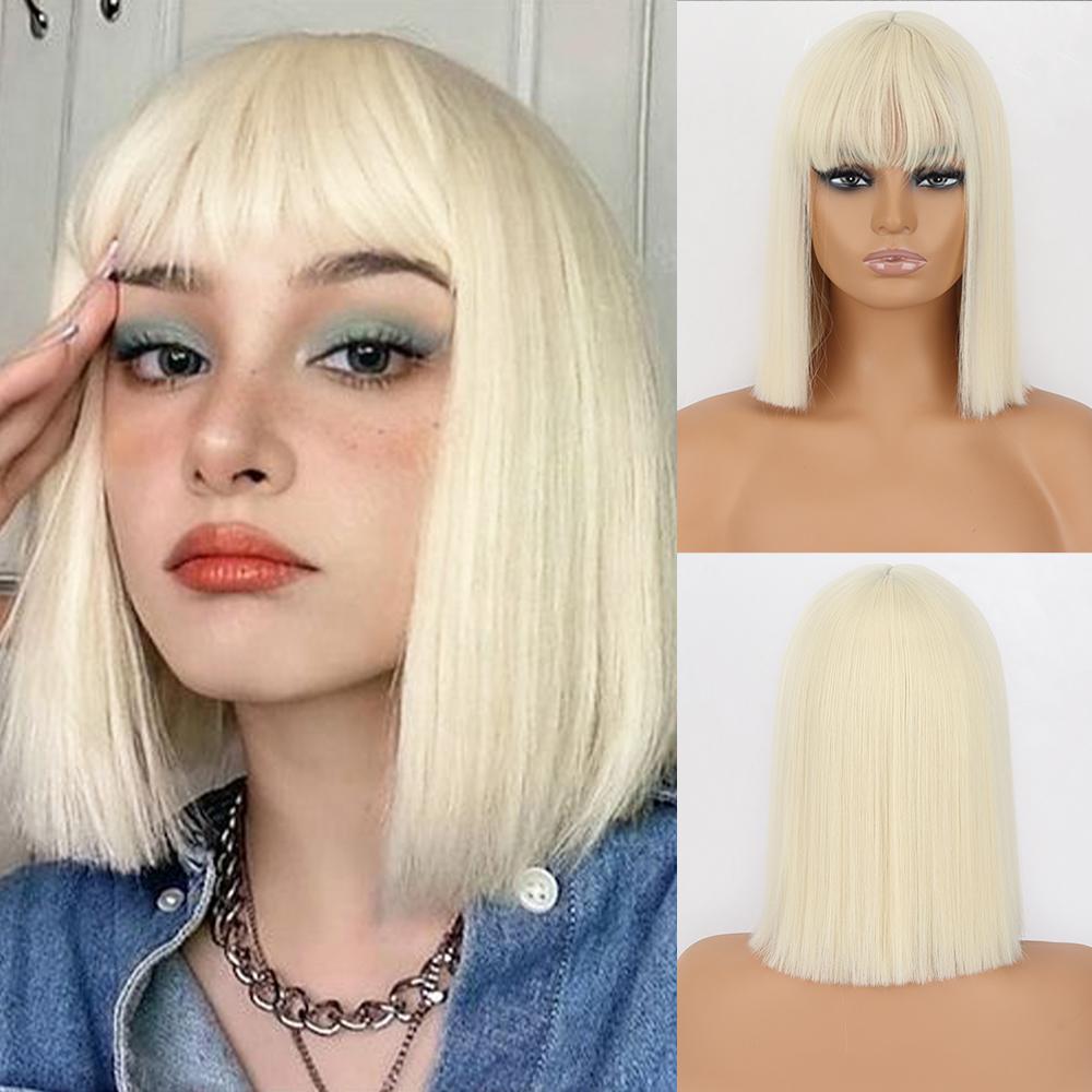 MISS WIG Short Straight Orange Wig With Bangs Synthetic Fiber Wig African American White Female Cosplay/Party/Daily Wig