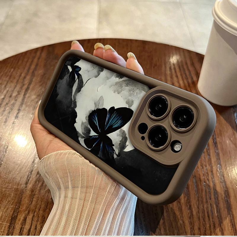 Moon Blue Butterfly Printed Fashion Case Flexible Soft Silicone TPU Shell Full Back Cover for iPhone Samsung