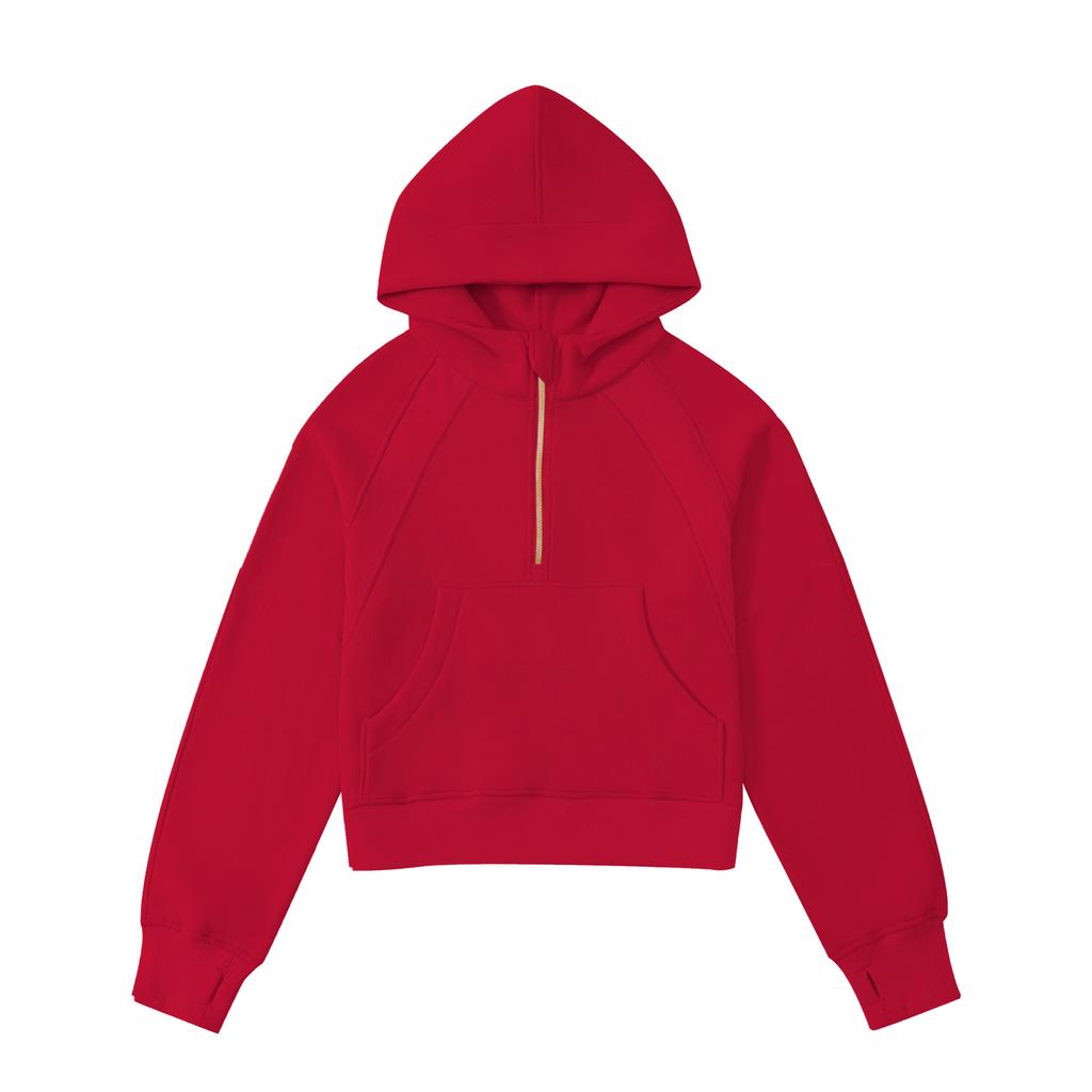 Осень и Зима Короткий Пуловер Наполовину на Молнии С Капюшоном Свободный Топ Куртка для Йоги Свитер