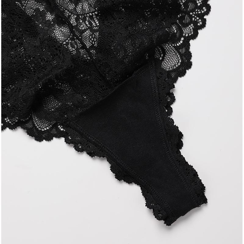 Черные кружевные трусики-стринги с вырезами для комфорта средней посадки - Сексуальное женское нижнее белье больших размеров