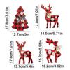 4Pcs Wooden Christmas Deer Ornament 3D Exquisite Red Plaid Reindeer Ornament Decorative Snowflake Reindeer Decorations