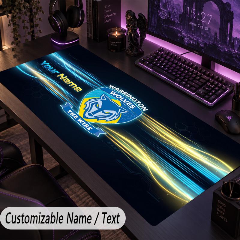 Large Mouse PadWarrington Wolves FC Custom Name Text Personalized Desk Mat Non Slip Gaming Pad