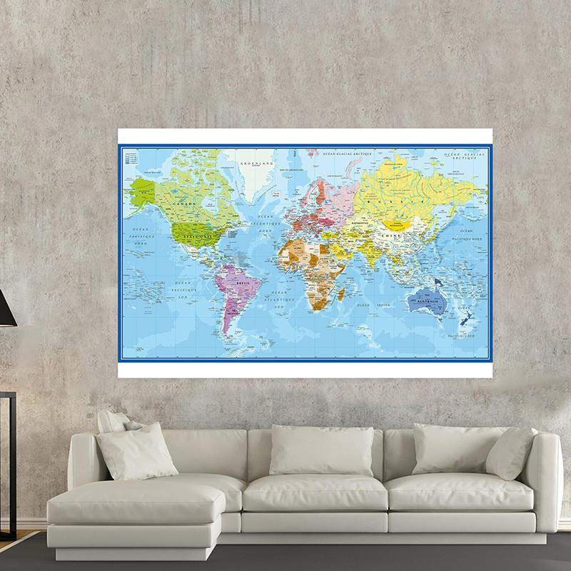 Французская карта - политическое распространение - карты городов, карта мира, образовательный плакат для домашнего офиса, учебные принадлежности для путешествий