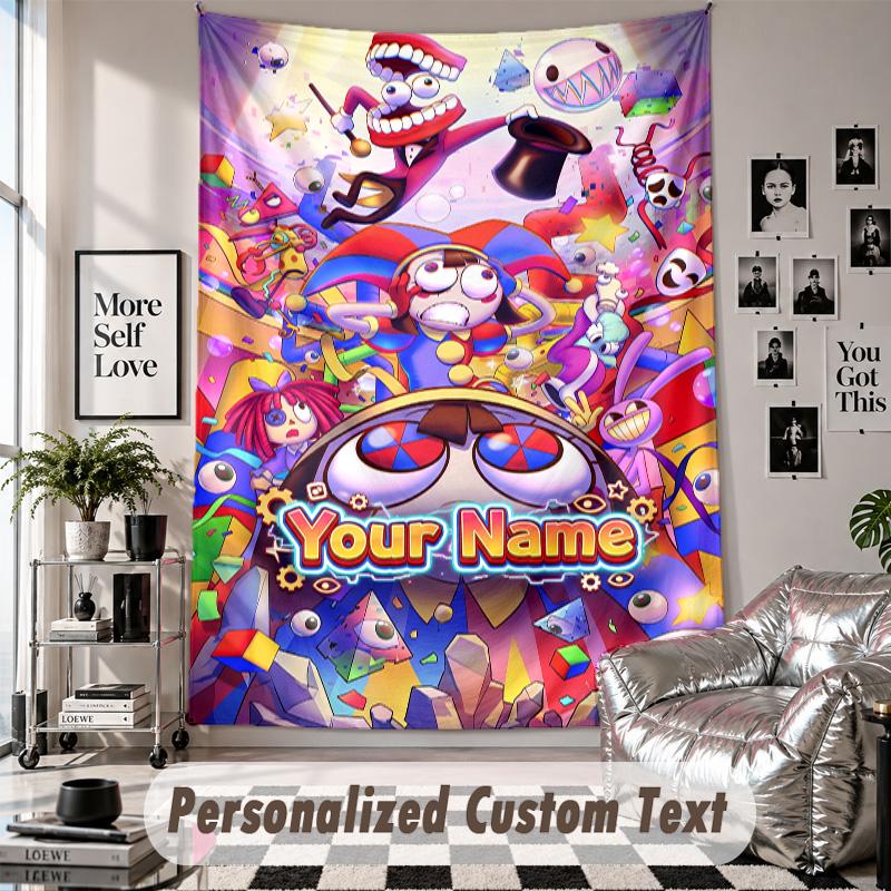 Wall Hanging Tapestry With Custom Name & Text, The Amazing Digital Circus Decorative Tapestry For Bedroom