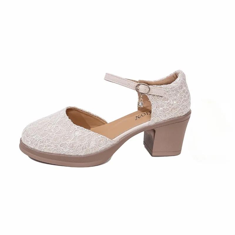 Мода 2025 Женская обувь Большой размер Женские туфли на высоком каблуке Трендовые черные с блестками Ремешок с пряжкой на щиколотке Элегантные туфли на массивном каблуке для женщин