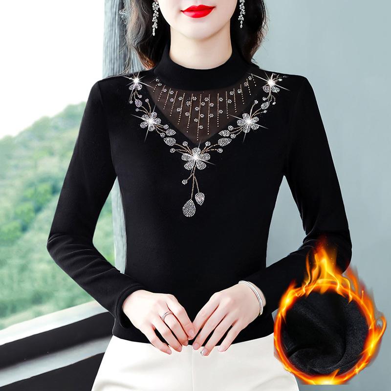 Футболка с длинными рукавами и воротником-стойкой для мамы среднего возраста, женская рубашка-топ