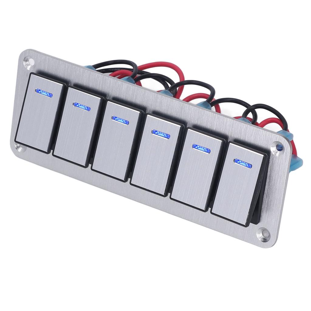 Панель тумблеров 6 клавиш Водонепроницаемые 5-контактные переключатели Вкл/Выкл для автомобиля 12В-24В Синяя светодиодная подсветка