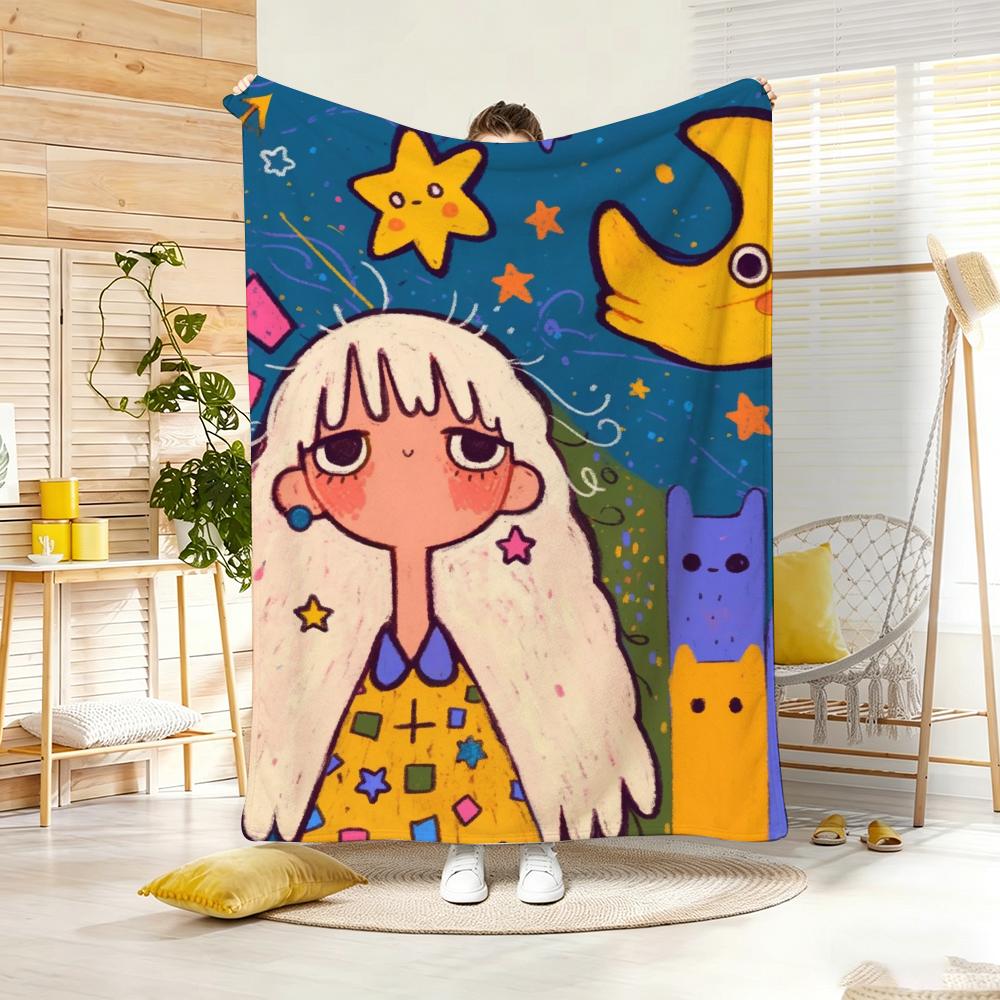 Painting Monster And Girl Throw Lightweight g Flannel Blanket Soft Skinfriendly for Summer Cooling