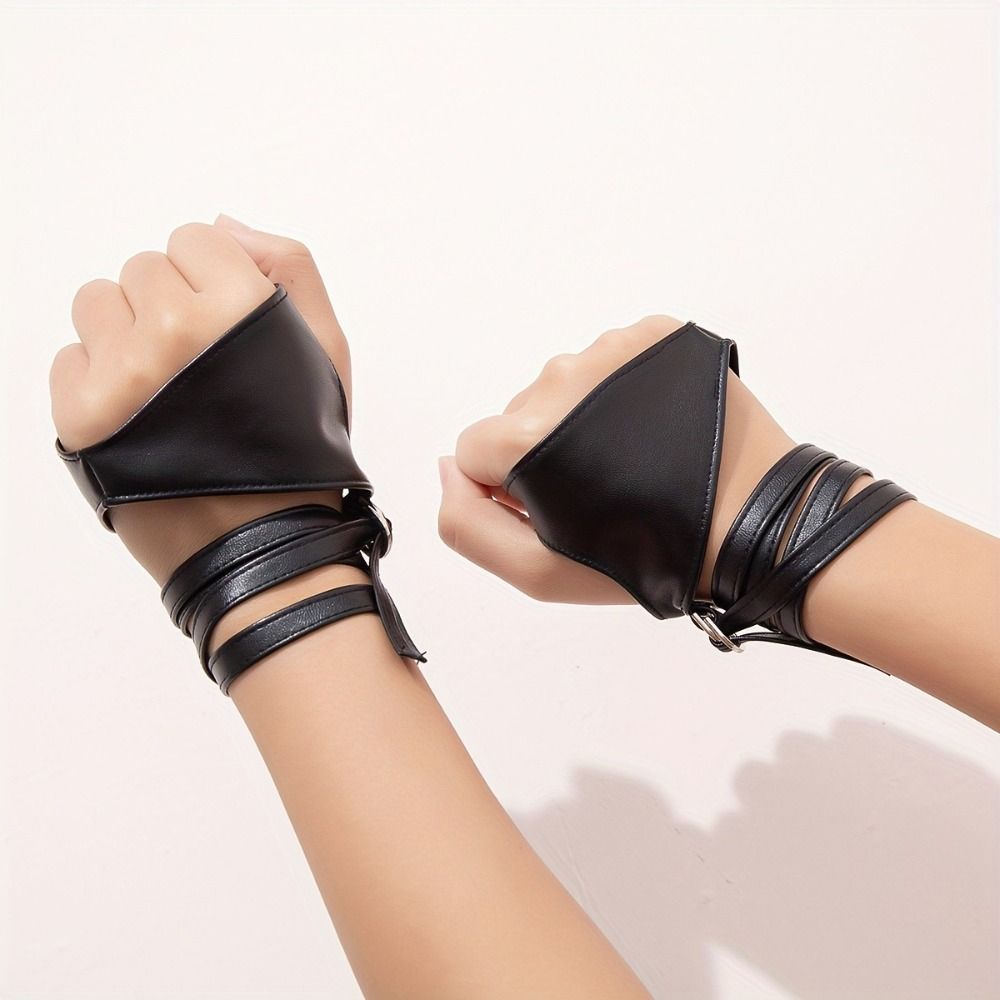 Harajuku Half-finger Tie Gloves Y2K Fingerless Mittens Cool Punk Wristband Cosplay