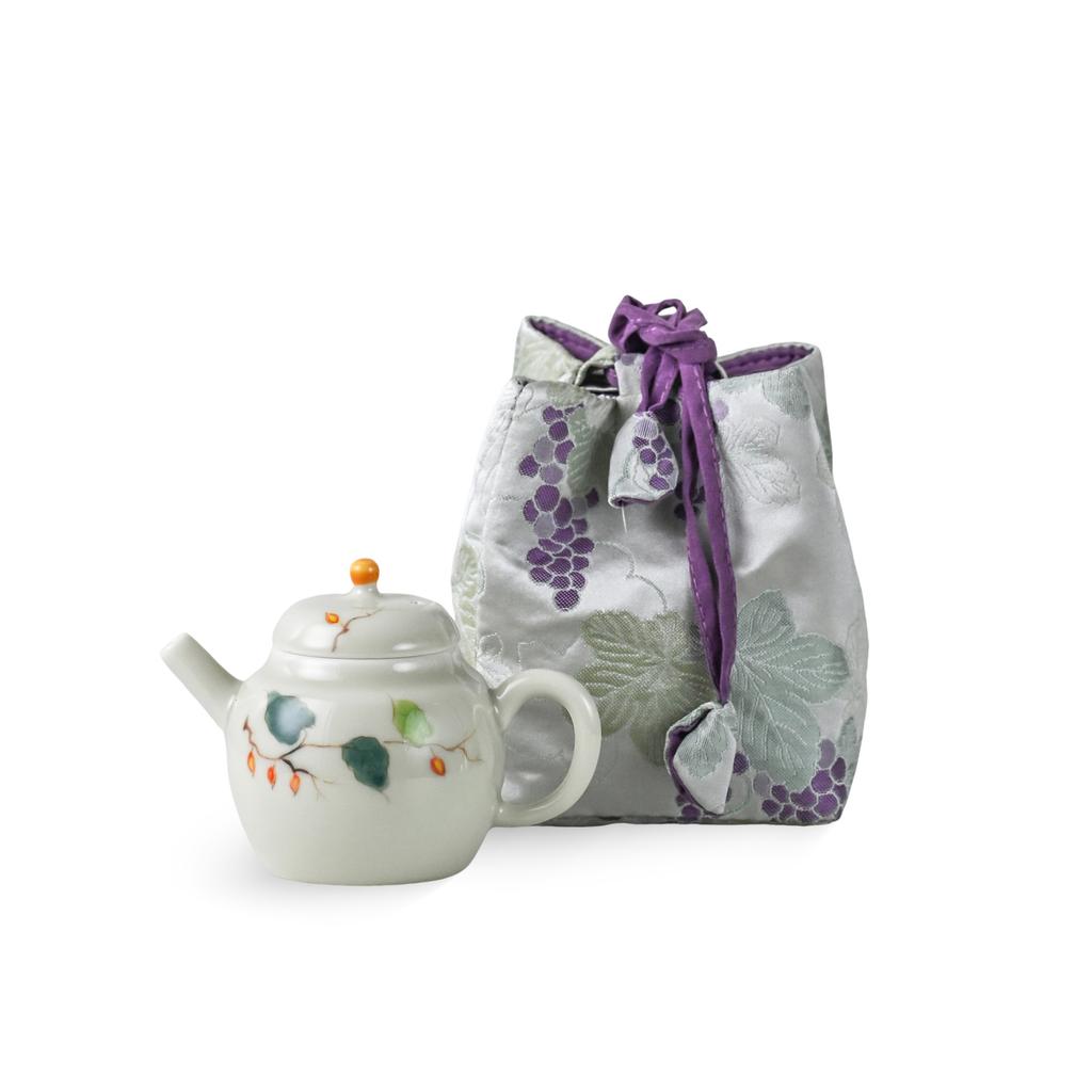 Guochao Hand-Painted Guava One Pot And Two Cups Set Portable Cloth Bag Outdoor Tea Drinking High Value Light Luxury Travel Tea Set