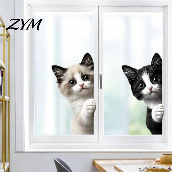 Easy Apply Window Clings Cute Pet Static Sticker, 3D Peeking Animal Glass Decal, Waterproof Creative Holiday Decorations PVC Removable Cling, for Home