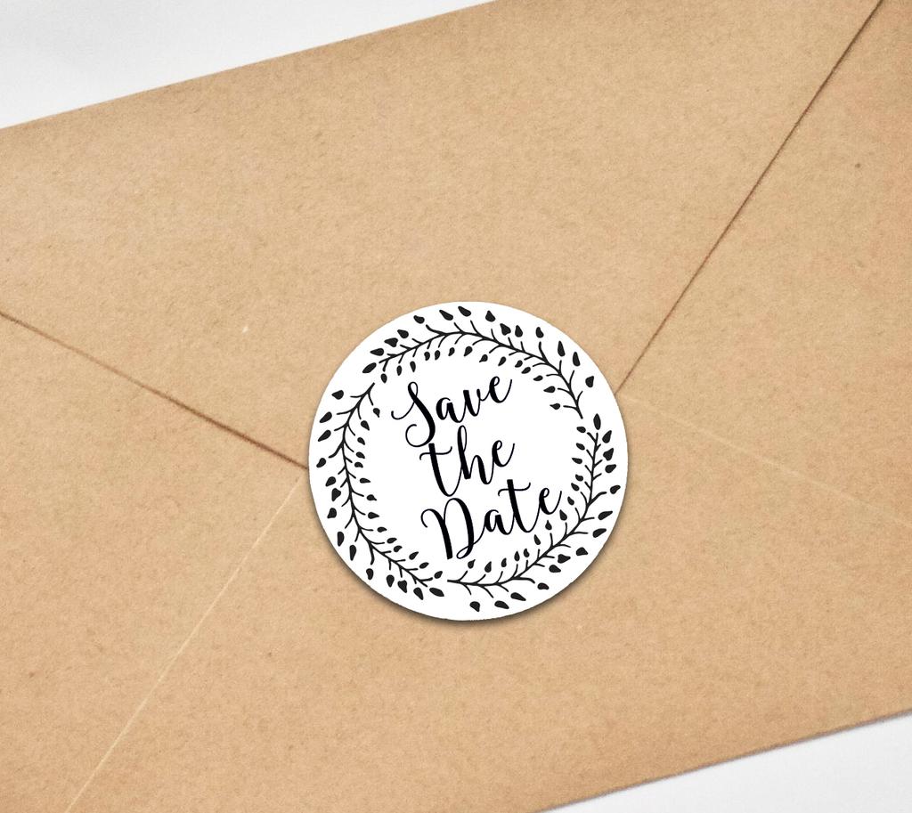 Darling Souvenir Black Round 1.6 Inches Vines Border Save The Date Stickers Non Customized Gift-45