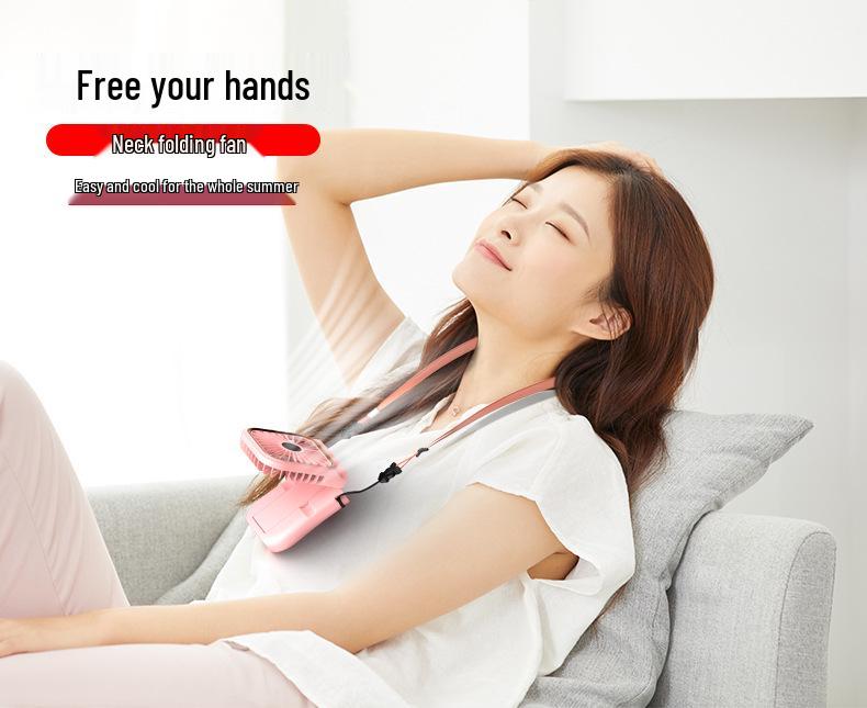 Portable USB Neck Fan: Foldable, Three-Speed, Long Battery Life, Digital Display - Ideal for Desktop and Outdoor Use.
